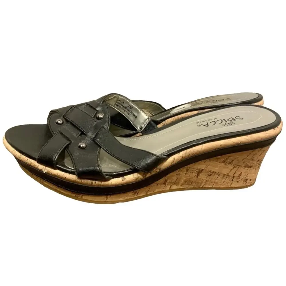 VTG SBICCA LAYLA Wedge Sandal SZ 7 Cork Espadrille Whimsigoth Studded Boho Y2K